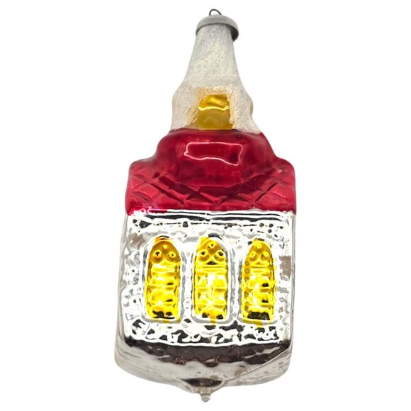 Vintage German Hand-Blown Church Glass Ornament With Red Roof & Yellow Windows - Picture 3 of 7